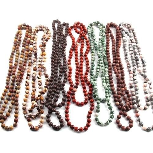 Free Shipping Fashion Natural Semi Precious Stones Beads long Knotted Statement Necklaces For Women
