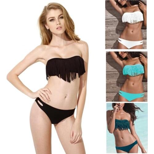 Free Shipping Fashion Brand New Tassel Bra Womens Sexy Bikini Set PAD Swimsuit Suits Sport Fringe Tops Swimwear Beachwear