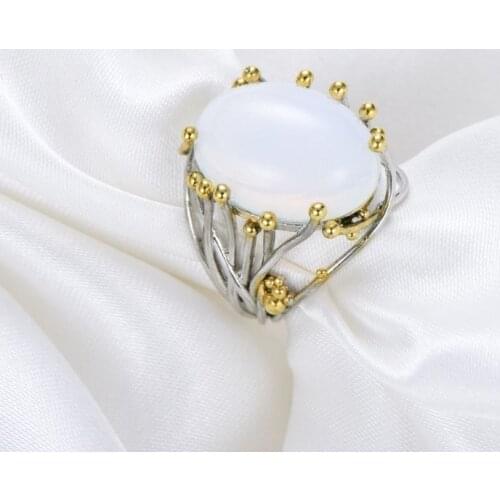 Large Antique Marquise Created Moonstone Rings Womens Vintage Punk Jewelry Ring Unique Anniversary Party Gift