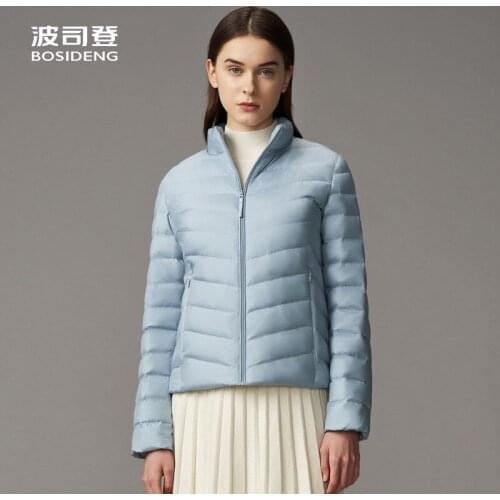BOSIDENG early winter jacket women down coat stand collar thin light packable coat high quality B10131006