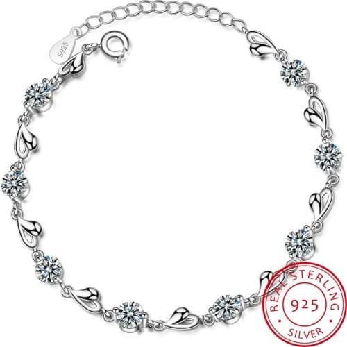 Delicate 925 Sterling Silver Zircon Love Heart Shaped Bracelets For Women Valentines Gift Wedding Jewelry Girls Party Gift