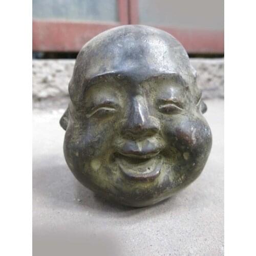 DS China bronze carved Buddhism four face Buddha head sculpture Statue