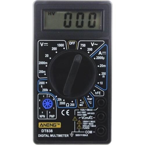 DT-838 LCD Digital Multimeter AC/DC 750/1000V Amp Volt Ohm Tem Tester Black