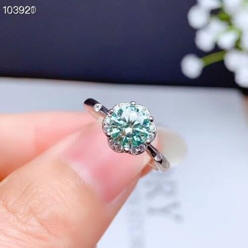 Crackling green moissanite gemstone ring for women jewelry engagement ring for wedding 925 sterling silver ring birthday gift