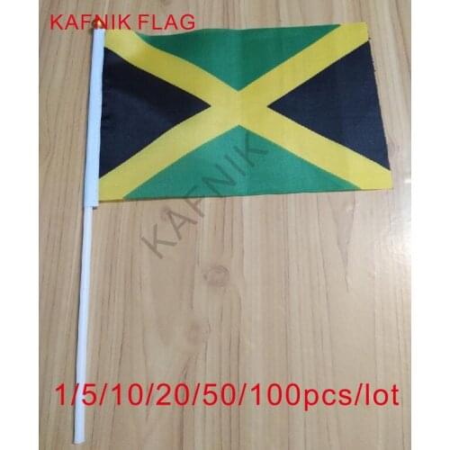 KAFNIK ,10/20/50/100pcs Jamaica Fabric Flags 14*21CM with Plastic Hand Held