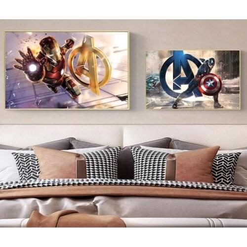 Iron Man Captain America Marvel Movie Anime Nordic Poster Prints Pictures Canvas Painting Wall Art Living Room Decor Superhero