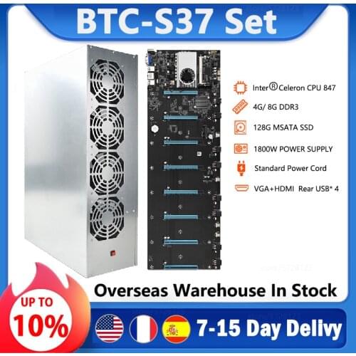 BTC-S37 Miner Motherboard Chassis Set 8 Graphics Card Slots 1850W PSU 4GB / 8GB DDR3 128GB SSD 4 Cooling Fan for Mining BTC ETC