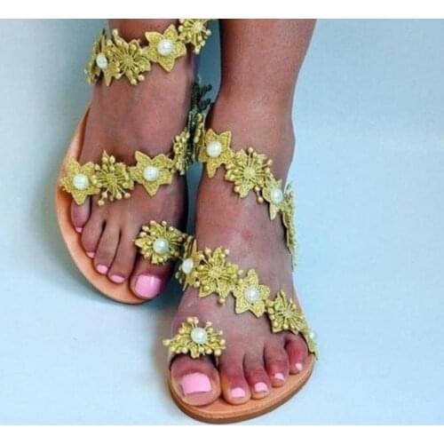 Summer shoes womens sandals womens shoes flat-bottomed fashion flowers beach sandals womens shoes comfortable large size35-43