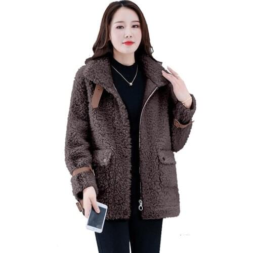 Sheep Shearing Overcoat Women Outerwear Medium Long Warm Coats Woman Lamb Wool Granule Parkera Coat Autumn Winter Jacket Female