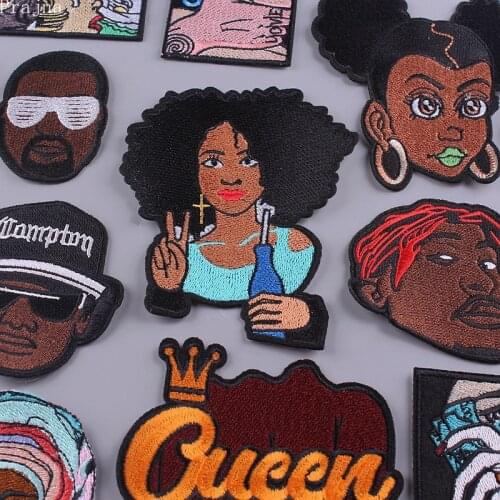 Prajna Punk Rock Hip Hop Patch African Girl Patch Iron On Patches For Clothes Embroidered Patches Sticker For Clothes Stripes