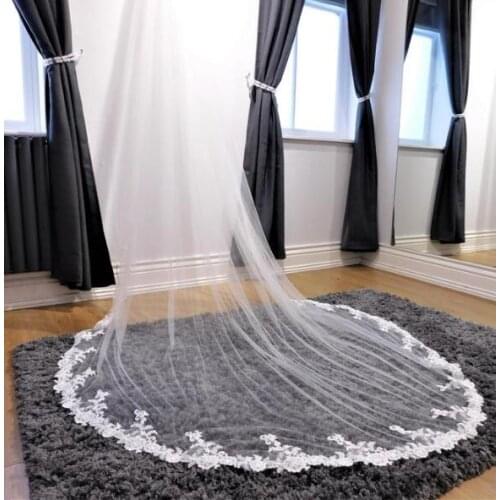 White Ivory Single Layer 3M Long Romantic Wedding Tulle Veils With Comb Cathedral Lace Bride Veil Wedding accessories