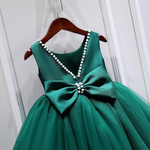 Newborn Baptism Dress For 1 Year Birthday Party Baby Girl Green Tulle Beads Bow backless Christening Gown Infant Pageant Clothes