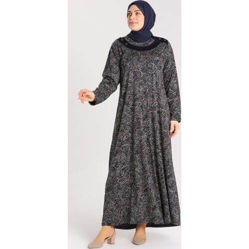 Minahill Large Size Print Dress 4787-01 Navy 4787-01