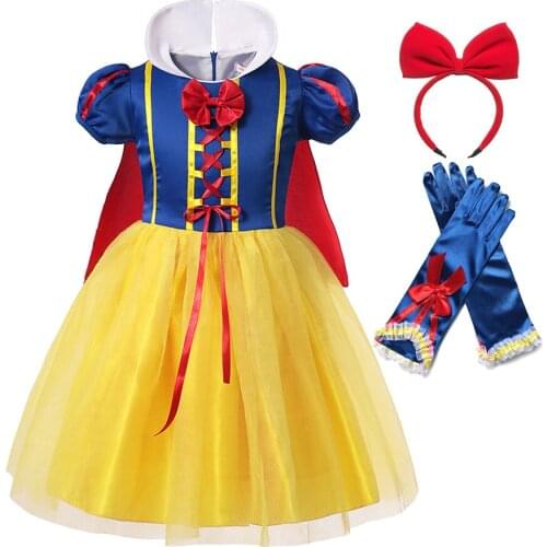 Girl Wedding Princess Dress Kids Halloween Party Cosplay Snow White Costume Baby Girl Bow Tangled Ball Gown 2-12T