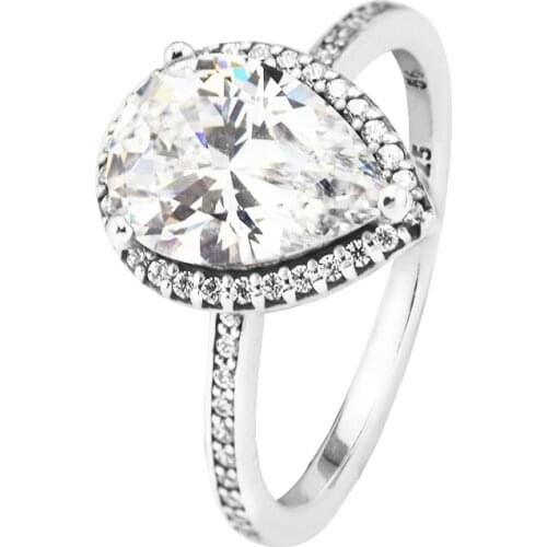 Clear CZ Radiant Teardrop Silver Rings for Women Big Stone Shining Female Rings Wedding Jewelry 925 Sterling Silver Ring Girls