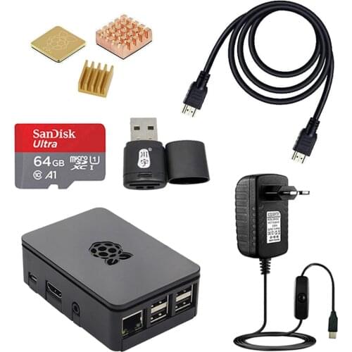 Raspberry Pi 3 ABS Case + 5V 3A Power Supply Adapter + HDMI-compatible Cable + Heat Sink For Raspberry Pi 3 Model B 3B