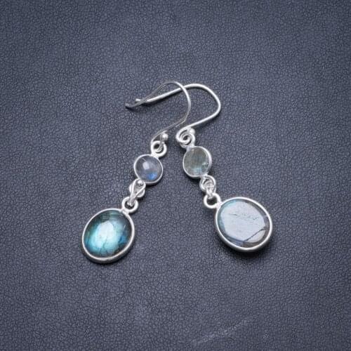 Natural Labradorite Handmade Unique 925 Sterling Silver Earrings 1 3/4" Y2188