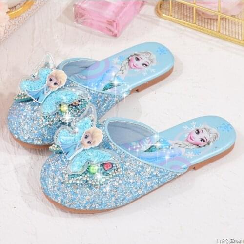 Disney girls slippers new Baotou princess shoes cute outer wear half slippers elsa sandals and slippers children crystal shoes