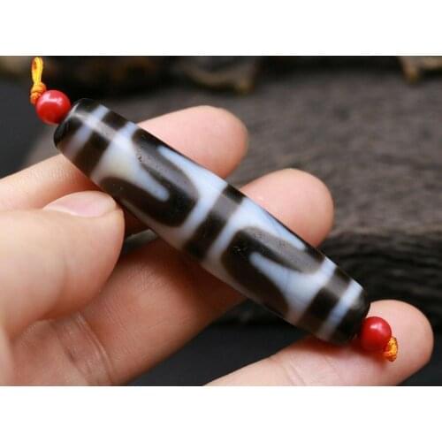 Super Energy Tibetan Old Agate Sharp Tiger Tooth Long dZi Bead Amulet 63MM 5A LZ