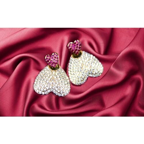 MADALENA SARARA Vintage Queen Elegant S925 Needle earrings AAA Zircon Inlaid Red Heart earrings Drop Style 85mm
