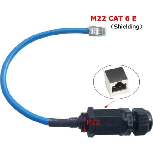 Waterproof RJ45 plug connector CAT 6 CAT 6E Ethernet LAN RJ 45 male to female AP outdoor M22 Shielding IP 68 Water proof cable
