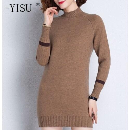 YISU 2020 Winter Women Sweater Solid color Turtleneck Long section Jumper Thicken Knitted pullover Warm Winter tops
