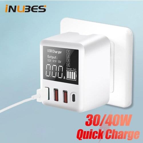 30/40W Quick Charge 3.0 PD3.0 USB Chargers LED Display Phone Adapter Fast Charging Wall TravelUSB Charger For iPhone Samsung