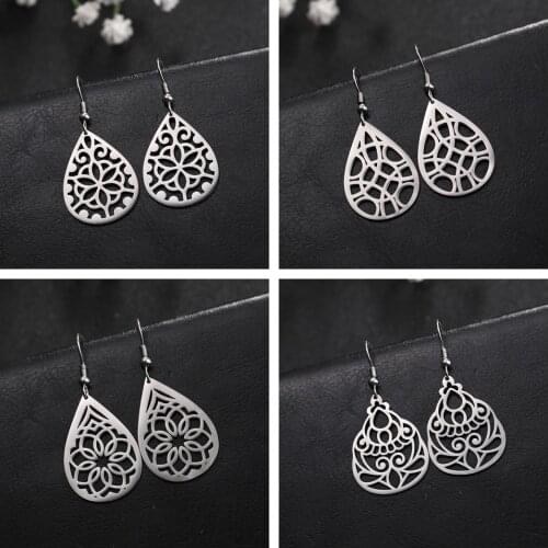 LIKGREAT Stainless Steel Earrings Women Bohemian Ethnic Flower Water Drop Earrings Fashion Jewelry Ear Accessories Boho Bijoux
