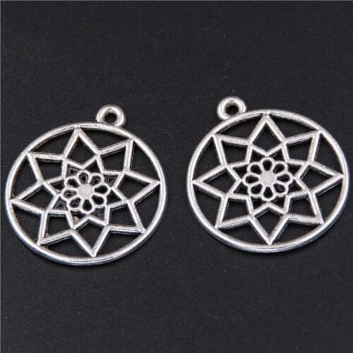 10pcs Silver Plated hollow Lotus ring charm earrings necklaces DIY jewelry charm findings A361