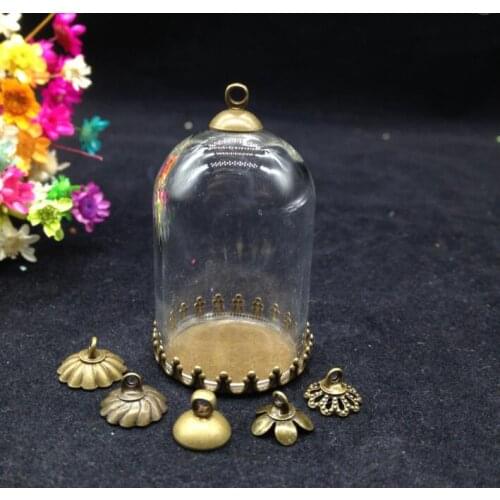 100sets/lot 38*25mm bronze plated clear large dome cloche Glass bottle Pendant glass vial tube necklace glass globe diy jewelry