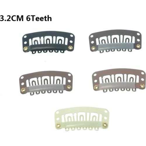 20Pcs 32mm 6-Teeth Hair Extension Clips Snap Metal Clips With Silicone Back For Clip in Human Hair Extensions Wig Clips LZH0102