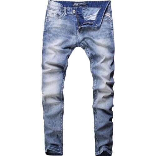 2021 New Fashion Men Jeans Light Blue White Washed Slim Fit Classical Jeans Men Newly Designer Summer Vintage Jeans Pants