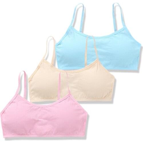 3pcs/lot Girls Bra Sling Girl Underwear Kids Crop Detachable Cotton/Spandex Solid Color Developmental Stage Wrap Chest6-12Y