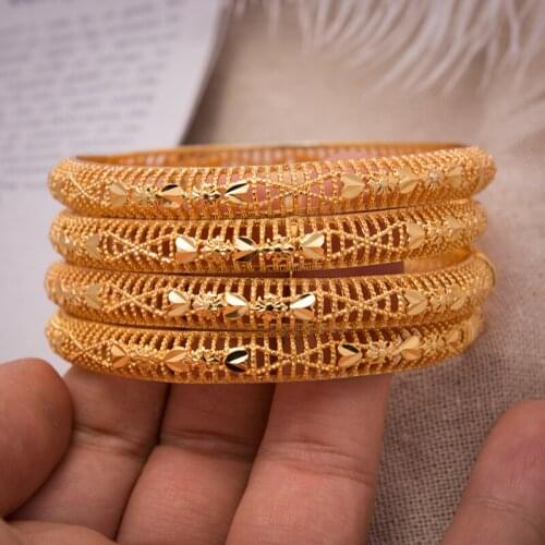 4Pcs Dubai Gold Jewelry bangles high quality women Ethiopian Bangles&Bracelets Jewelry wedding bridal Bangles Gift