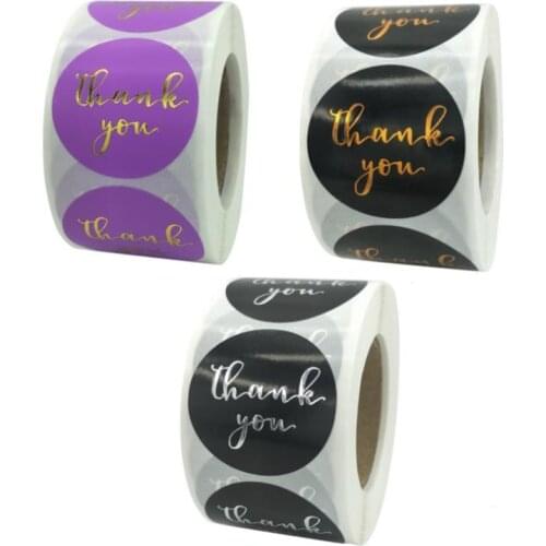 1.5Inch Bronzing Silver Labels Thank You Stickers Decoration Purple Paper Scrapbooking Sticker Sealing Stationery Supply 50PCS