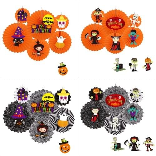 Halloween Paper Fan Skull Witch Bat Skeleton Ghost Party Decoration Hanging Halloween Wall Pendant Large Cute Pre-Folded
