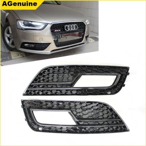 Black+chrome line S4 RS4 facelift foglamp cover car front fog lights hoods mesh grill for Au di A4 B8.5 2012-2015