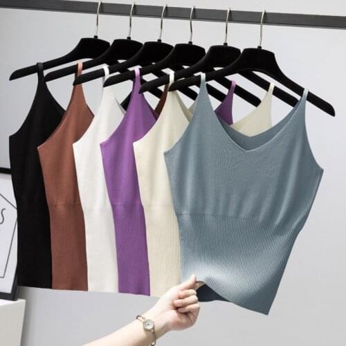 Black Knitted Tank Vest Camis Camisole Summer Woman Clothes 2021 Korean Fashion Casual Basic V-Neck Solid All Match Tank Top
