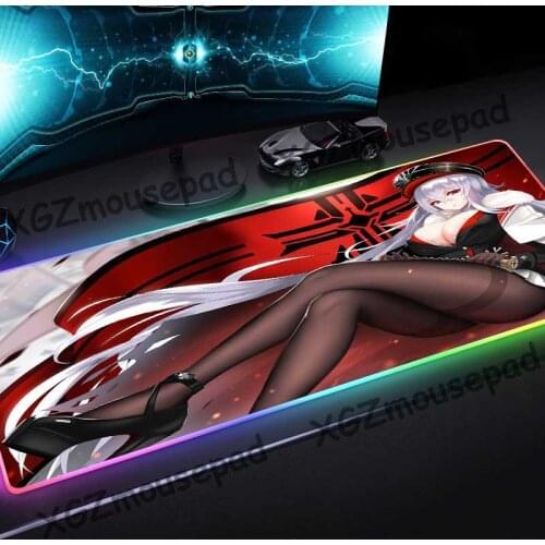 XGZ Large RGB Colorful Luminous Mouse Pad Lock Edge Anime Sexy Commander Stockings Seduction Custom Computer Desk Mat Non-slip