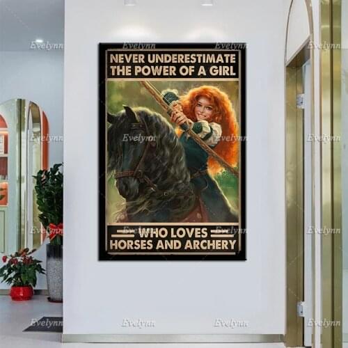 Girl Never Underestimate The Power Of A Girl Who Loves Horses And Archery Retro Poster Home Living Decor Prints Wall Art Canvas