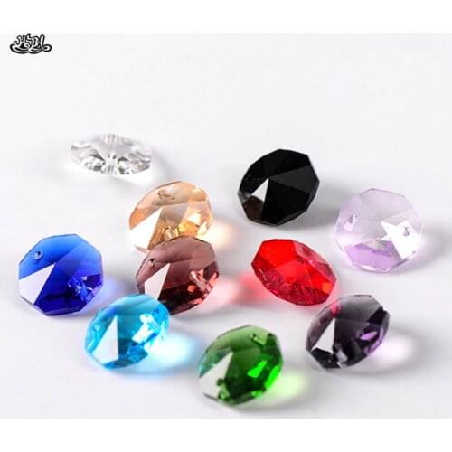 HBL Mixed 15colors 14mm Crystal Glass OctagonBeads 2 holes100pcs/lot freeshipping glass crystal octagon beads