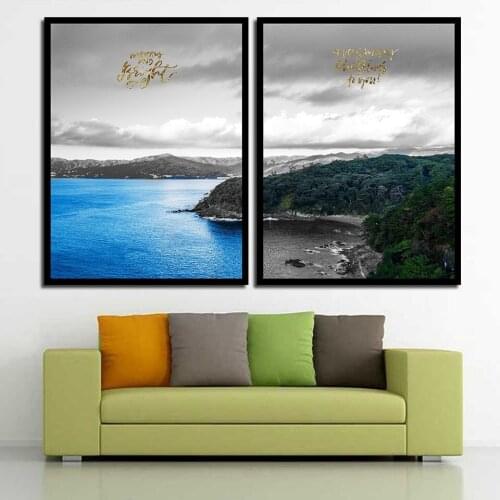 Blue Sea Mountain Woods Modern Minimalist Wall Art Home Decor Living Room Painting Decoration Art Poster B5144