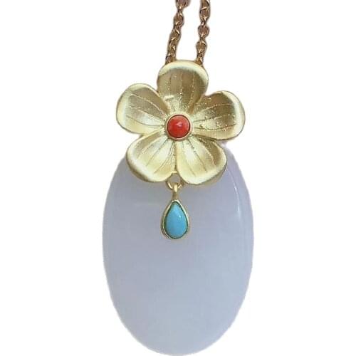 KJJEAXCMY fine jewelry natural white jade 925 sterling silver women gemstone pendant necklace chain support test fashion