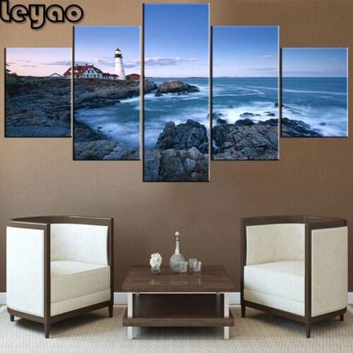 Seascape painting lighthouse 5 pieces Diamond Painting Cross Stitch Handmade 5d Embroidery Sale Full Drill Art Multi-Picture