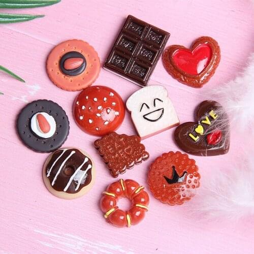 Kawaii Resin Cabchons COlorful Food Donut Bread Cake Patch Sticker Ornament Accessories Embellishments Scrapbooking charms 10pcs