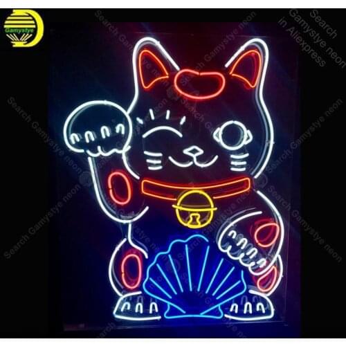 Chinese Lucky Cat Neon Sign Las vegas Bulb Handcrafted Recreation Room Iconic Sign light Neon Art Sign store display advertise