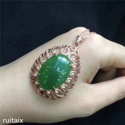 KJJEAXCMY boutique jewels S925 Pure silver inlay natural jade female style pendant + necklace classic curve jewelry micro-inlay