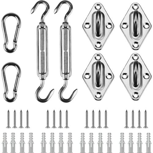 Sun Shade Sail Canopy Accessory 24pcs/set 304 Stainless Steel Hardware Kit Turnbuckle Pad Eye Carabiner Clip Hook Screws Silver