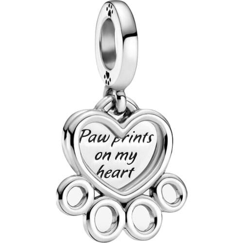 Love Cute Pet Claw Pendant Fit Original Pandora Charms Bracelet for Women Letter Paw prints on my heart Beads DIY Jewelry Making