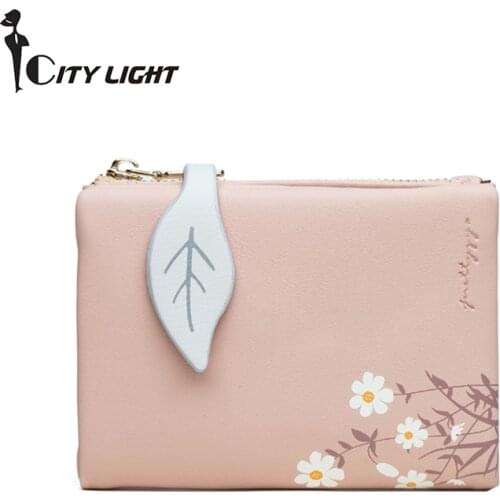 Fashion Women Wallet Leaf Pattern Hasp Ladies Purse soft pu Leather Small Short Wallets Female Zipper Coin Purse